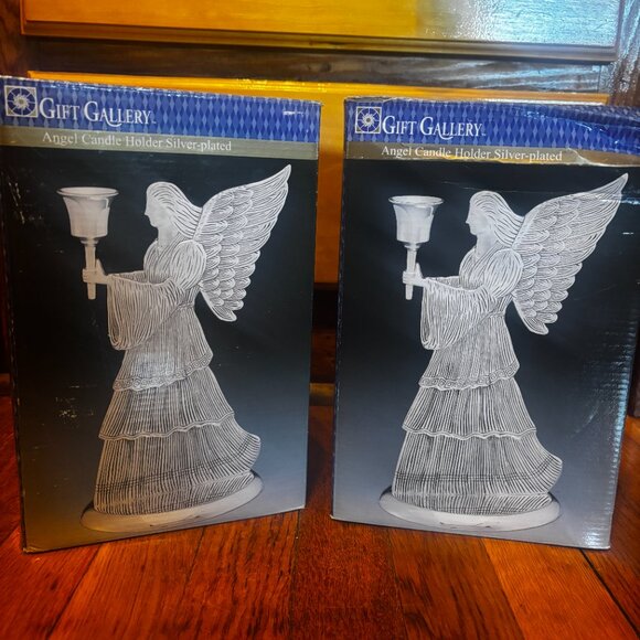 Set of 2 Gift Gallery Silver Plated Angel Candle Holders - Picture 1 of 6
